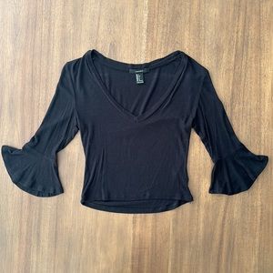 Forever 21 Cropped 3/4 Bell Sleeve Crop Top